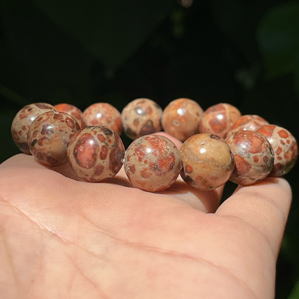 14mm stretchable leopard‎ skin jasper bracelet